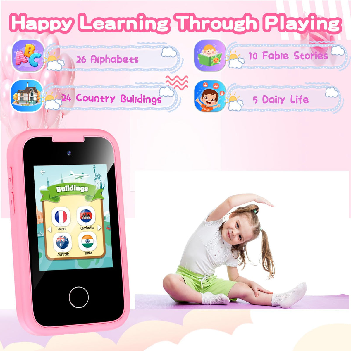WEOLULI pink kids phone lanyard included for safe carrying.