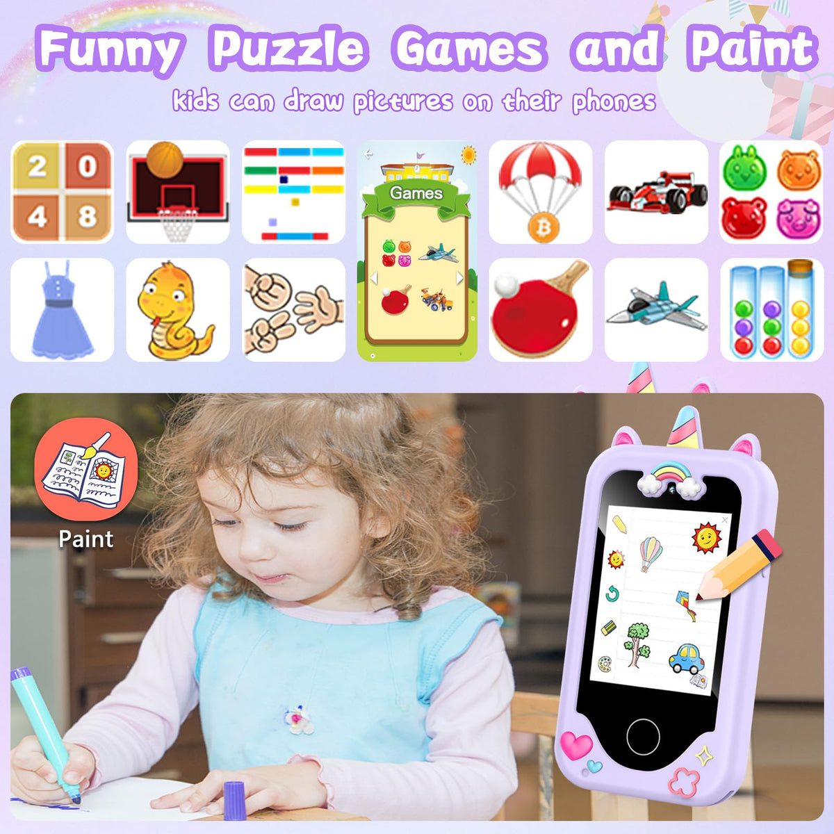 WEOLULI Kids Smart Phone education-games view highlights alphabet lessons and landmarks.