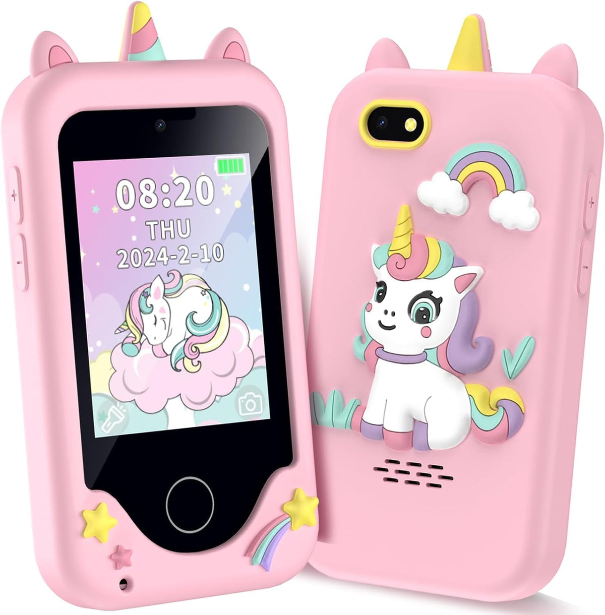 WEOLULI Kids Smart Phone front view shows colorful, kid-friendly design for curious learners.
