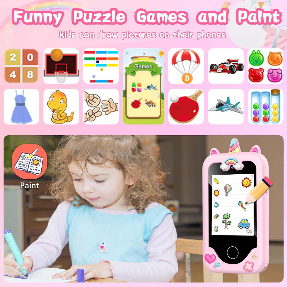 WEOLULI kids smart phone selfie camera for playful photos.