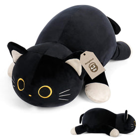 WePop 24in black cat plush close-up highlighting soft texture for comforting hugs