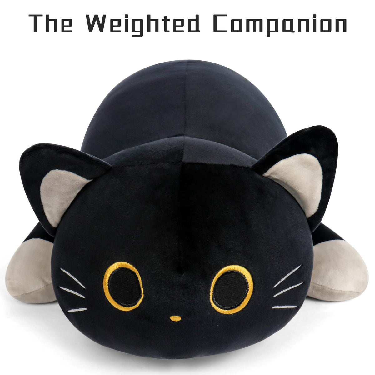 WePop 24in black cat plush pillow-form pose suggests versatile decor and comfort