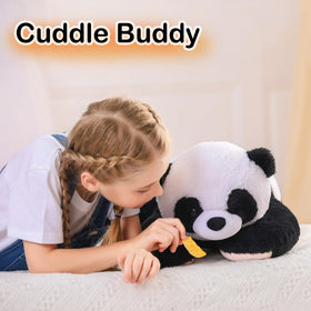 Wepop 24in weighted panda plush placed on a couch for cozy decor