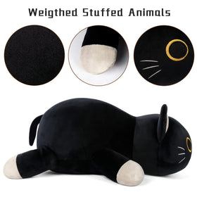 WePop black cat plush full-body view emphasizes cuddle-ready size for lounging