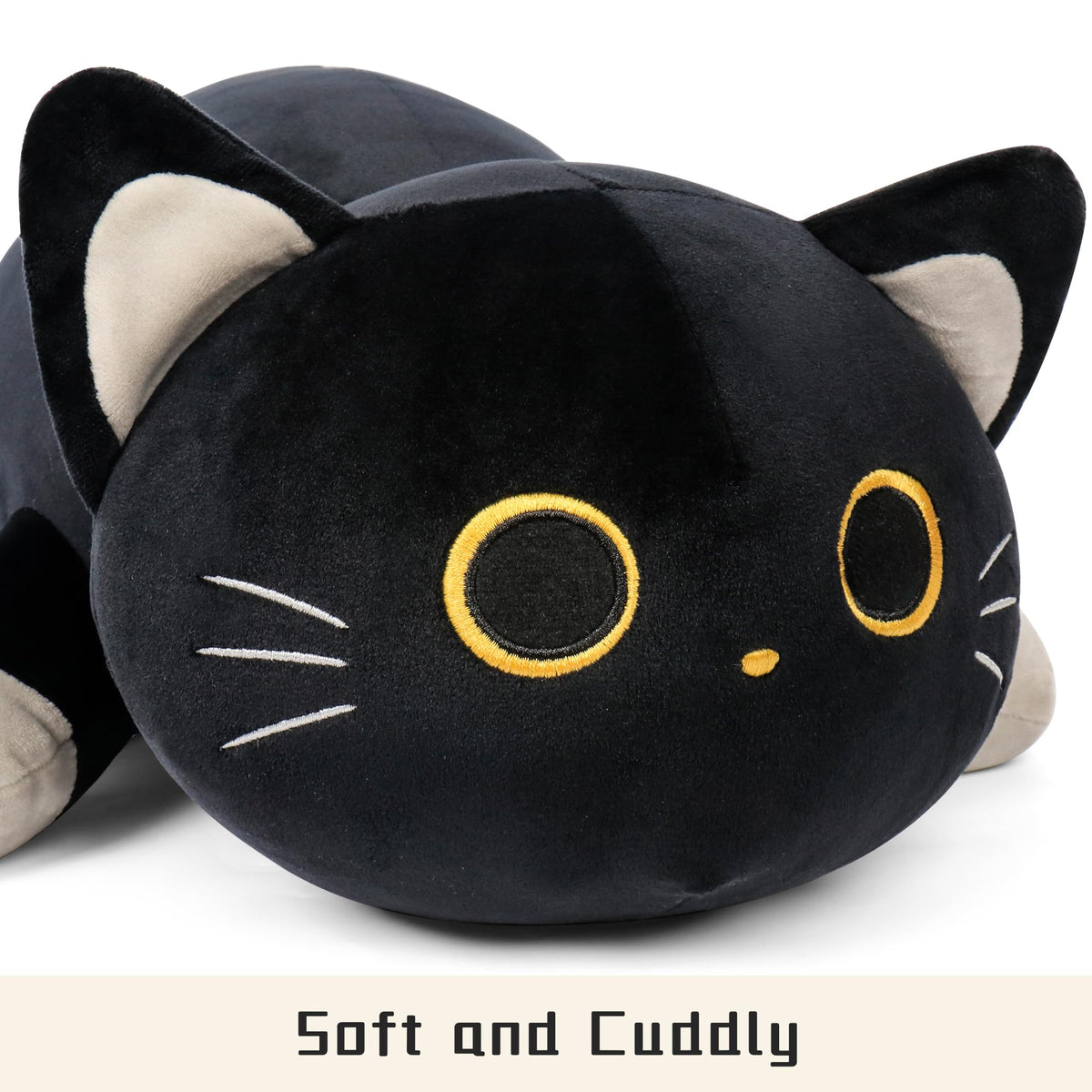 WePop gift-ready black cat plush with bow presenting a charming gift