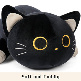 WePop gift-ready black cat plush with bow presenting a charming gift