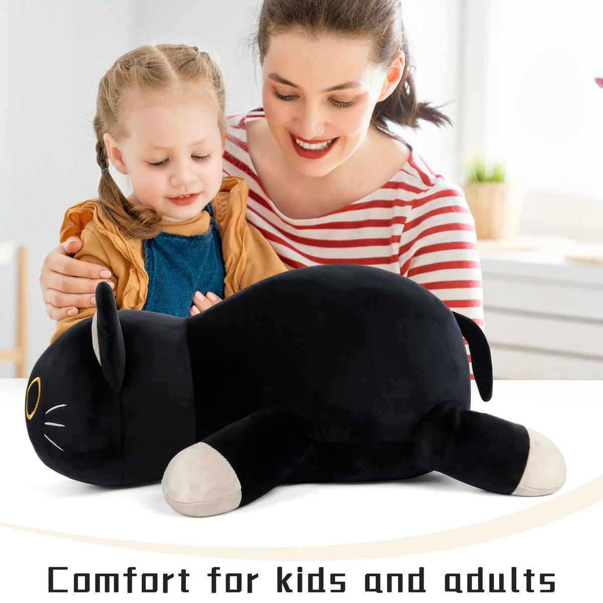 WePop black cat plush living-room setup highlights warm decor and snuggle-ready companion