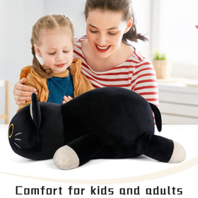 WePop black cat plush living-room setup highlights warm decor and snuggle-ready companion