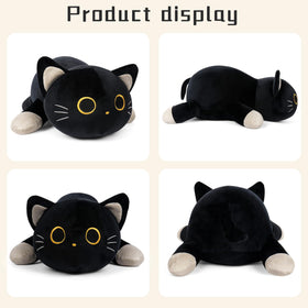 WePop weighted cat plush resting on sofa supports relaxed lounging