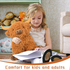 Wepop Highland Cow weighted plush, beads interior, steady weight for calming companionship.