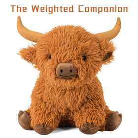 Wepop Highland Cow weighted plush, closeup fur detail, fluffy texture that invites touch.