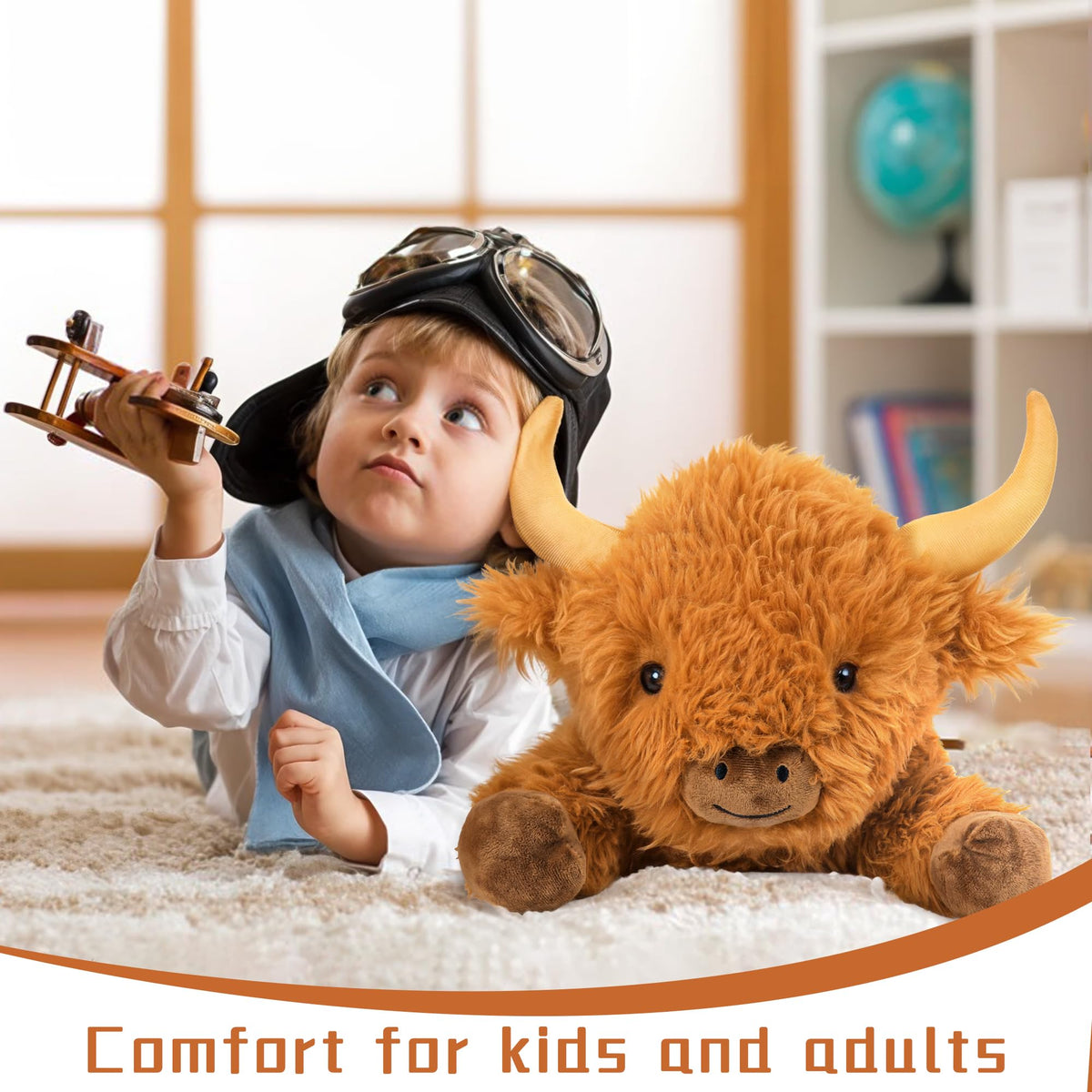 Wepop Highland Cow weighted plush, decor pillow in living room.