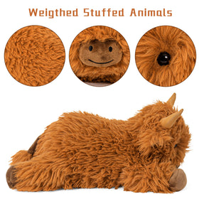Wepop Highland Cow weighted plush, side view, warm decor and comfort.