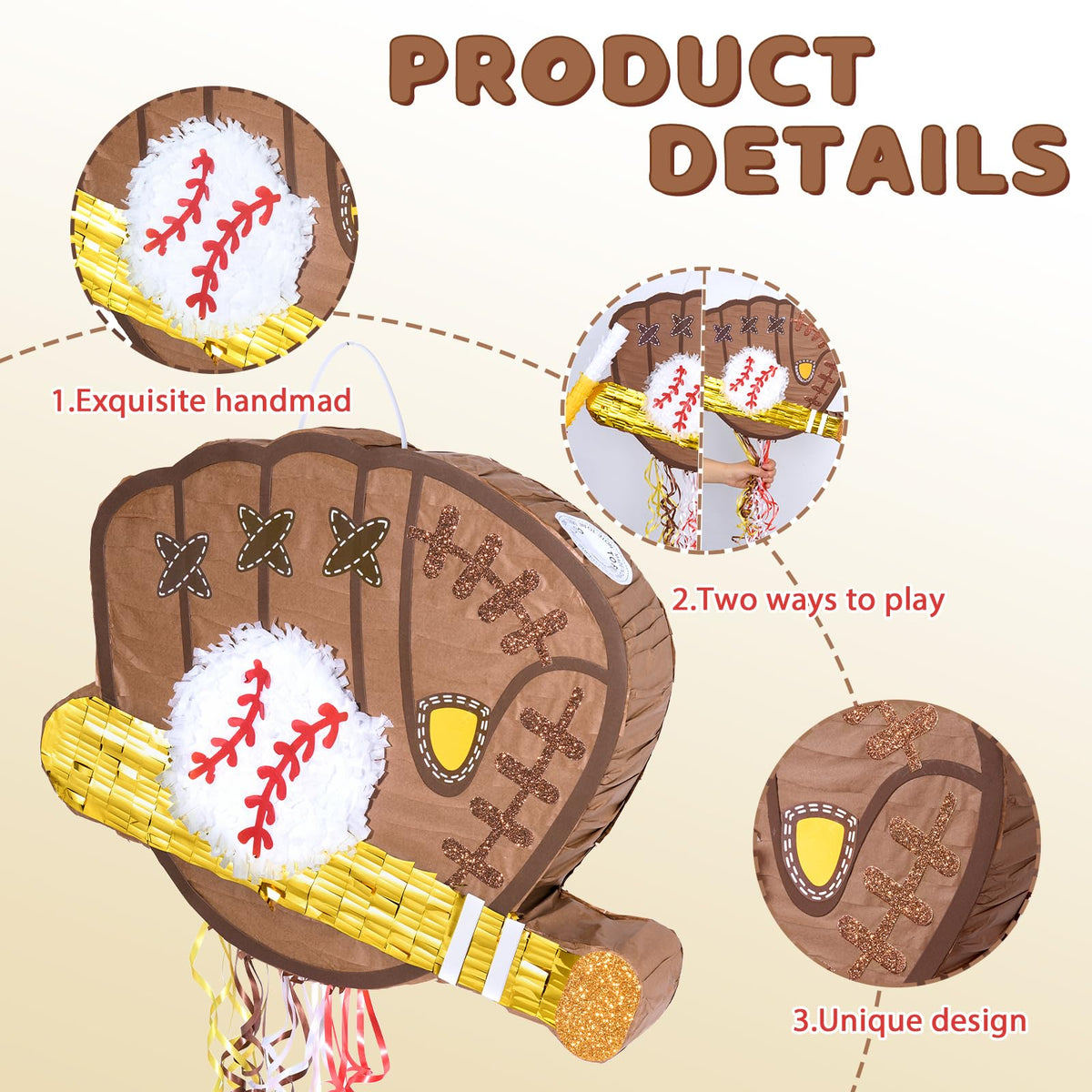 WERNNSAI baseball pinata fill hole and drawstring for easy filling