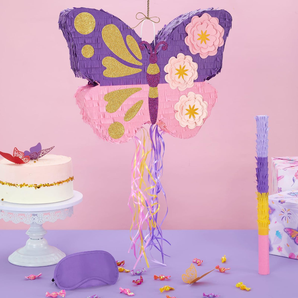 WERNNSAI butterfly pinata hanging loop and top hole for easy setup