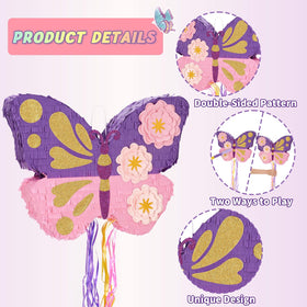 WERNNSAI butterfly pinata includes stick and blindfold for traditional play