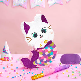 WERNNSAI cat mermaid pinata tassels add festive texture and visual appeal.