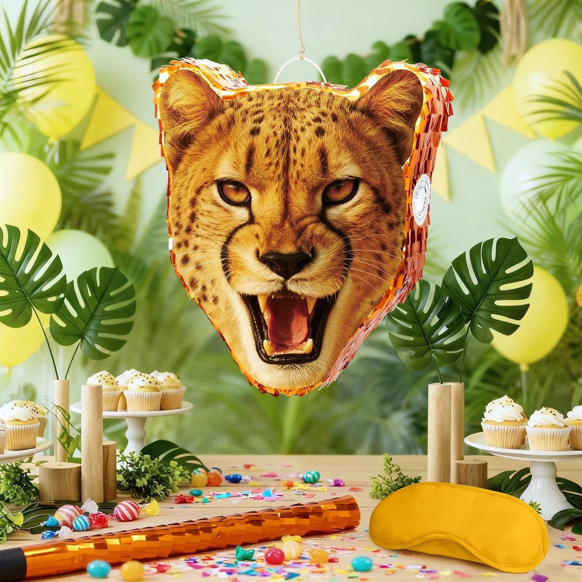 WERNNSAI Cheetah Piñata side view ready to hang.