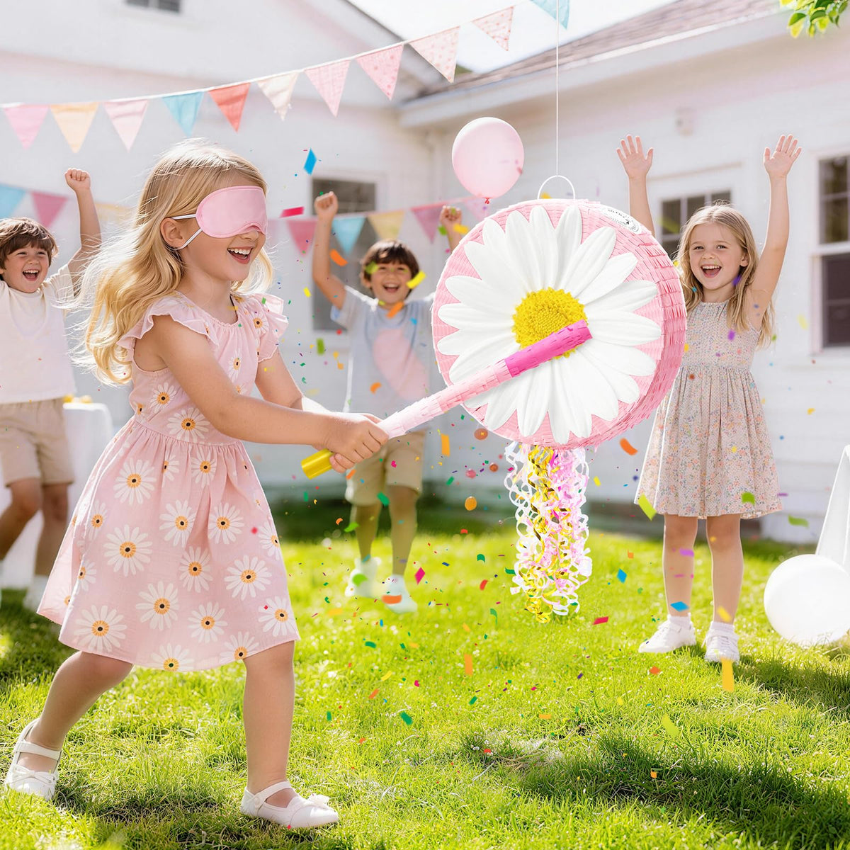 WERNNSAI Daisy Flower Pinata blindfold included for instant party fun.