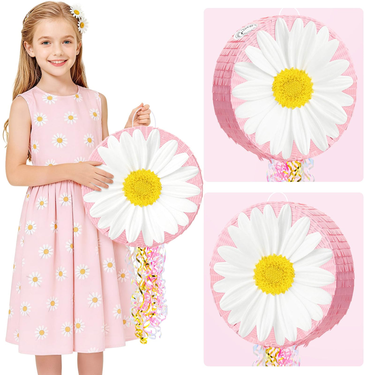 WERNNSAI Daisy Flower Pinata hanging loop at the top ready to hang.