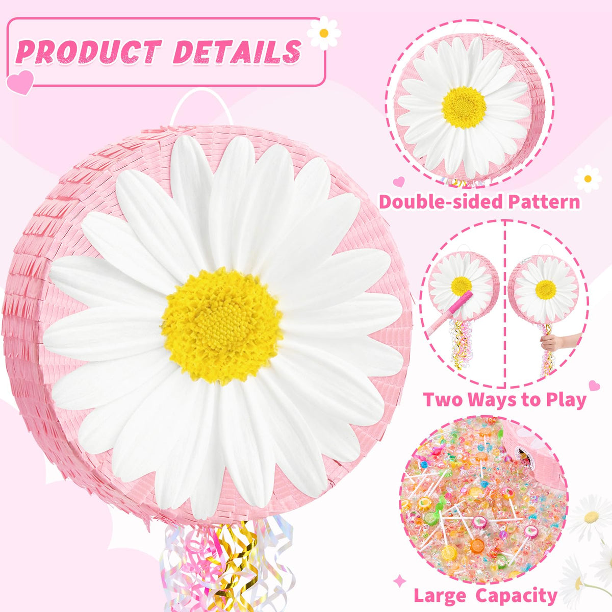 WERNNSAI Daisy Flower Pinata pre made filling hole for easy setup and filling.