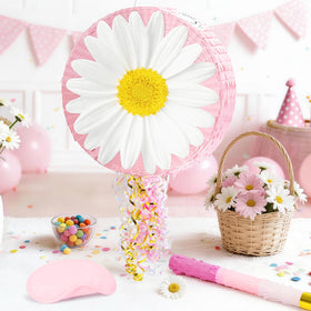 WERNNSAI Daisy Flower Pinata close up of white petals and yellow center for spring birthdays.