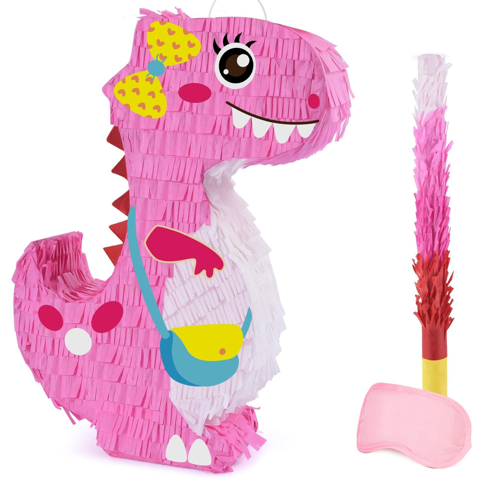 WERNNSAI pink dinosaur pinata set for kids' birthday party decoration and game
