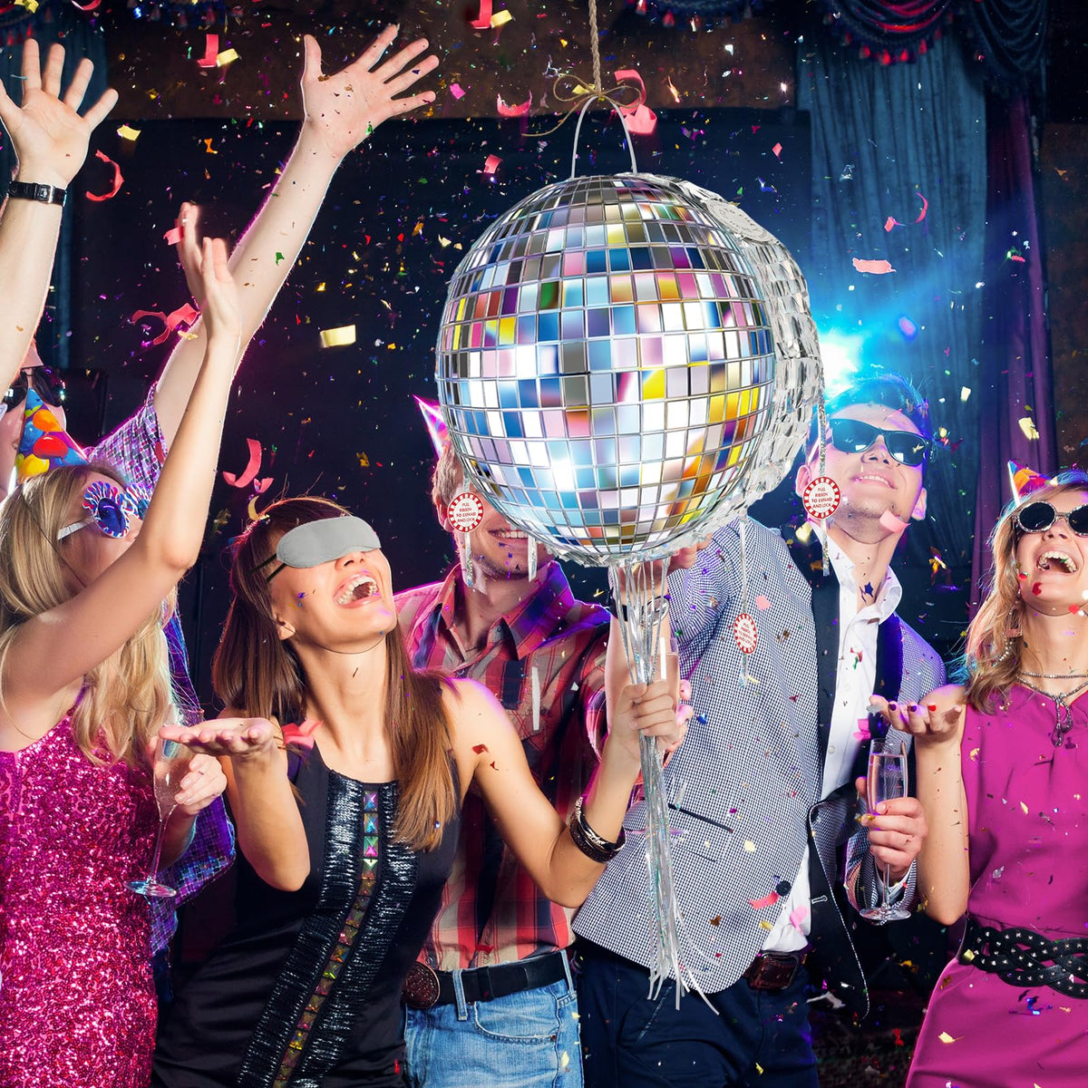 WERNNSAI disco ball pinata batting stick ready for a fun game