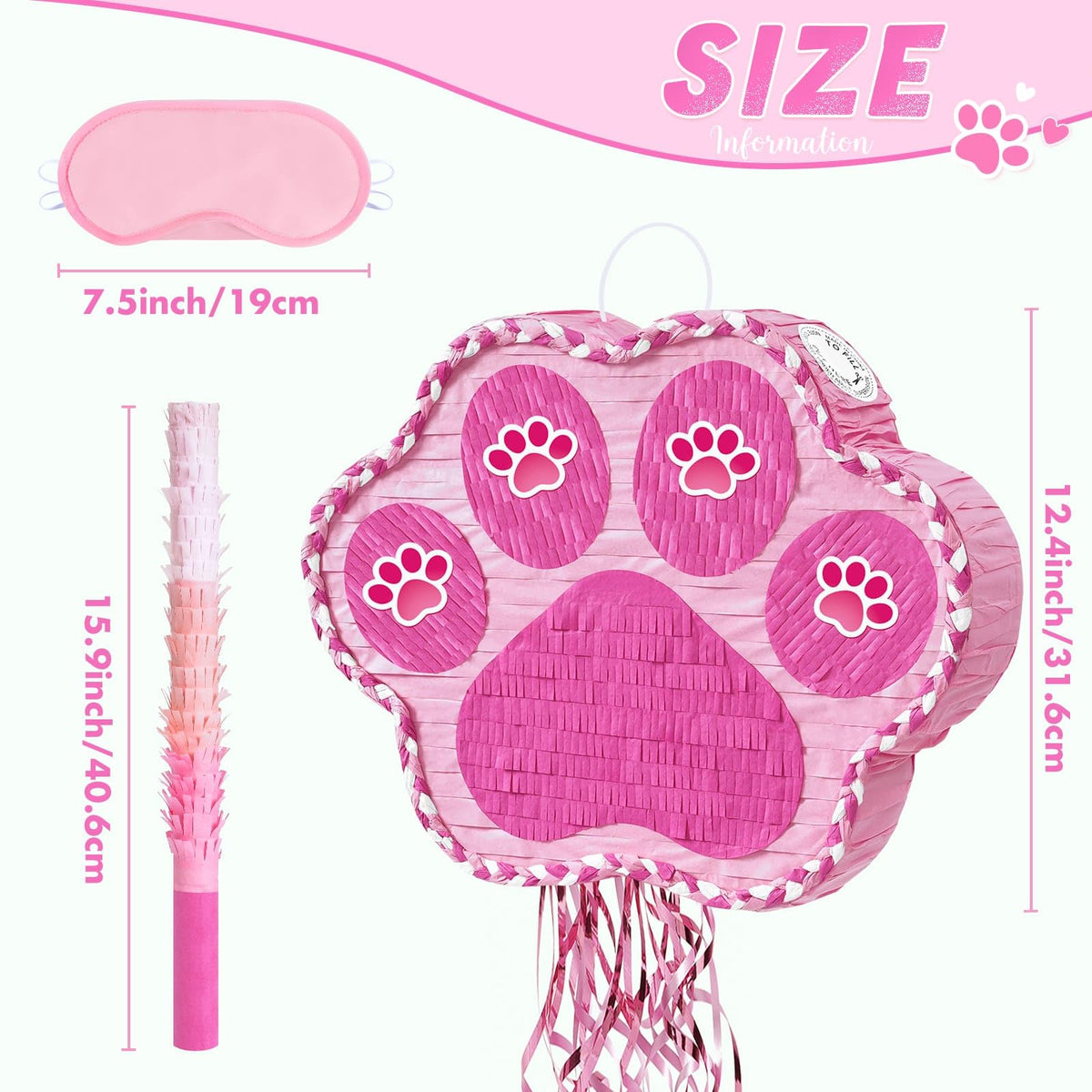 WERNNSAI pink dog paw pinata with braided ropes.