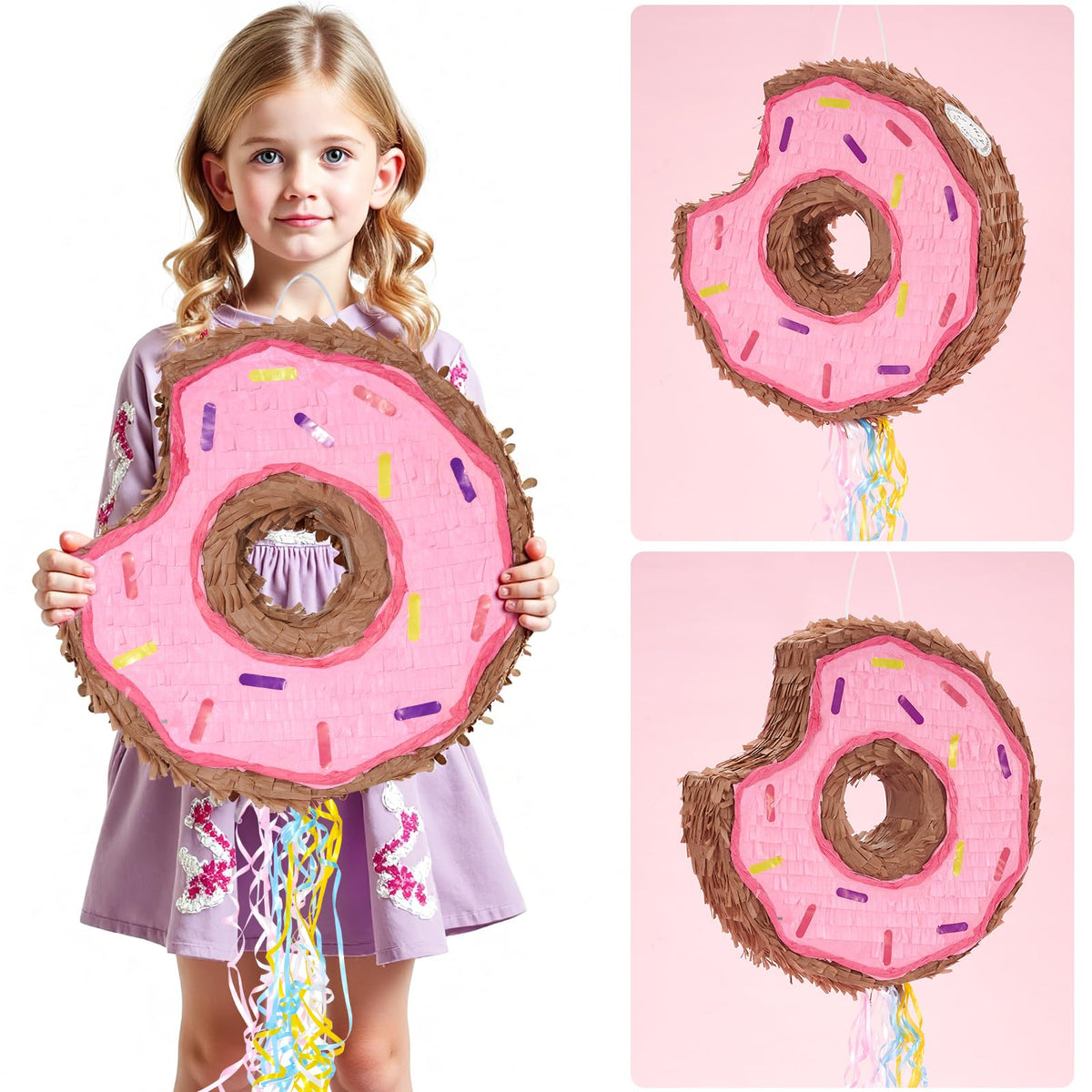 WERNNSAI donut pinata, 12.4-inch square size, holds plenty of treats.