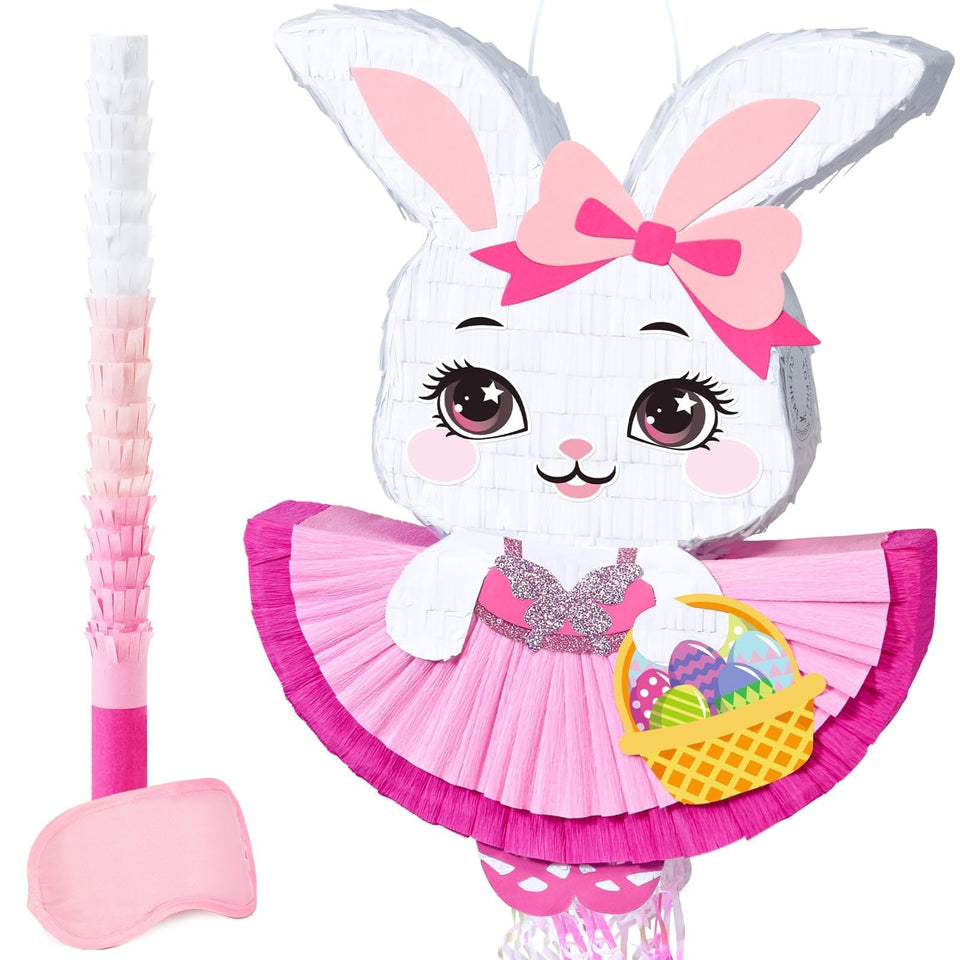WERNNSAI Easter Bunny Piñata in pink with hanging loop for festive egg hunts.
