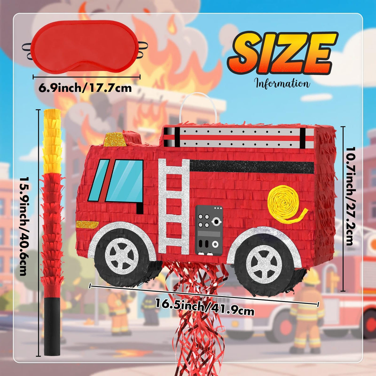 WERNNSAI Fire Truck Piñata bright colors close-up creates instant party excitement