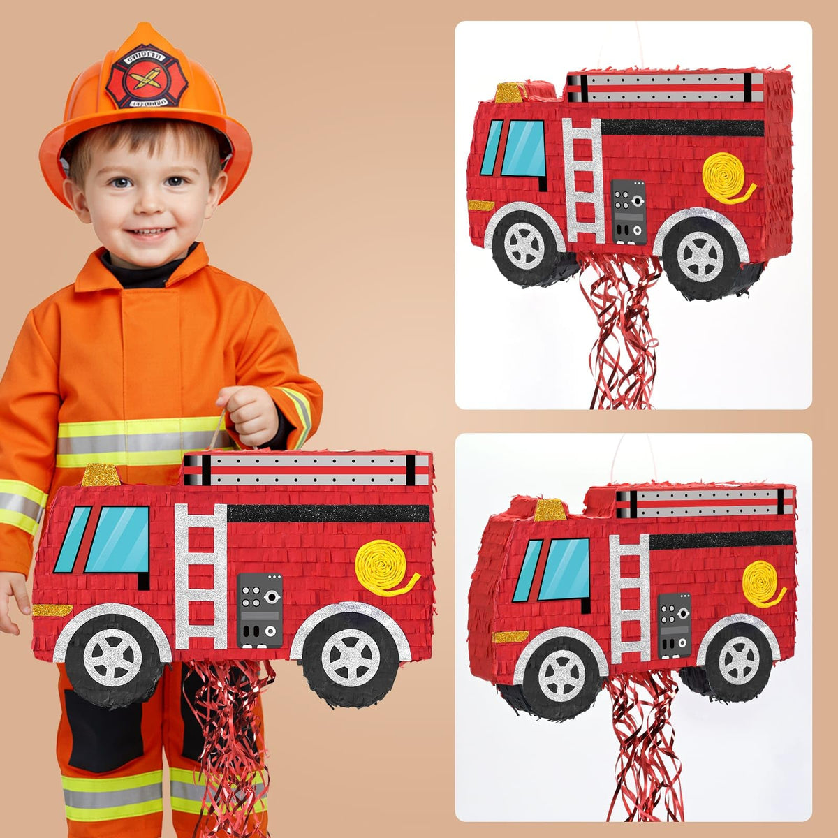 WERNNSAI Fire Truck Piñata corrugated-paper build emphasizes lasting fun
