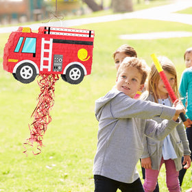 WERNNSAI Fire Truck Piñata hanging with suspension ring ready for play
