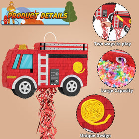 WERNNSAI Fire Truck Piñata in-package shows complete party game set