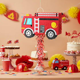 WERNNSAI Fire Truck Piñata side view highlighting durable design for playful use