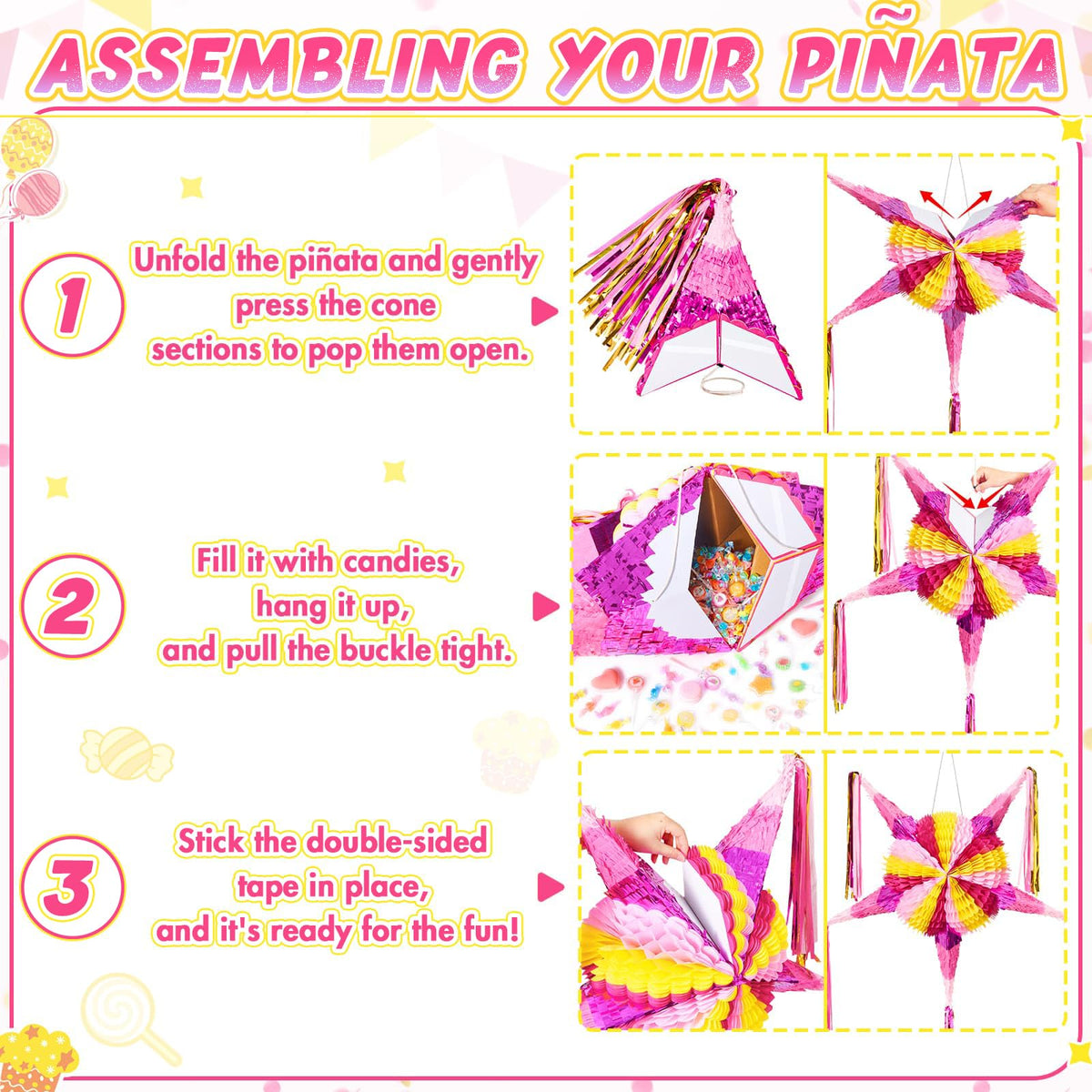 WERNNSAI five-point star design pinata emphasizes bold party ambiance.