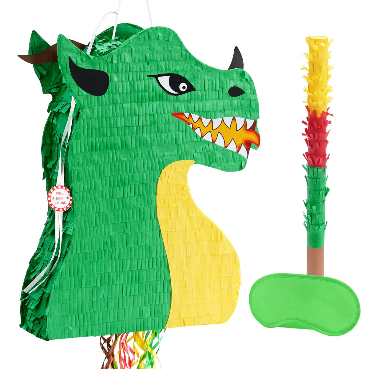 WERNNSAI foldable dragon pinata with vibrant colors for a fun dinosaur-themed birthday party