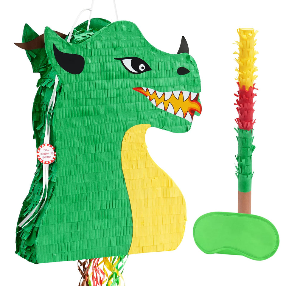 WERNNSAI foldable dragon pinata with vibrant colors for a fun dinosaur-themed birthday party