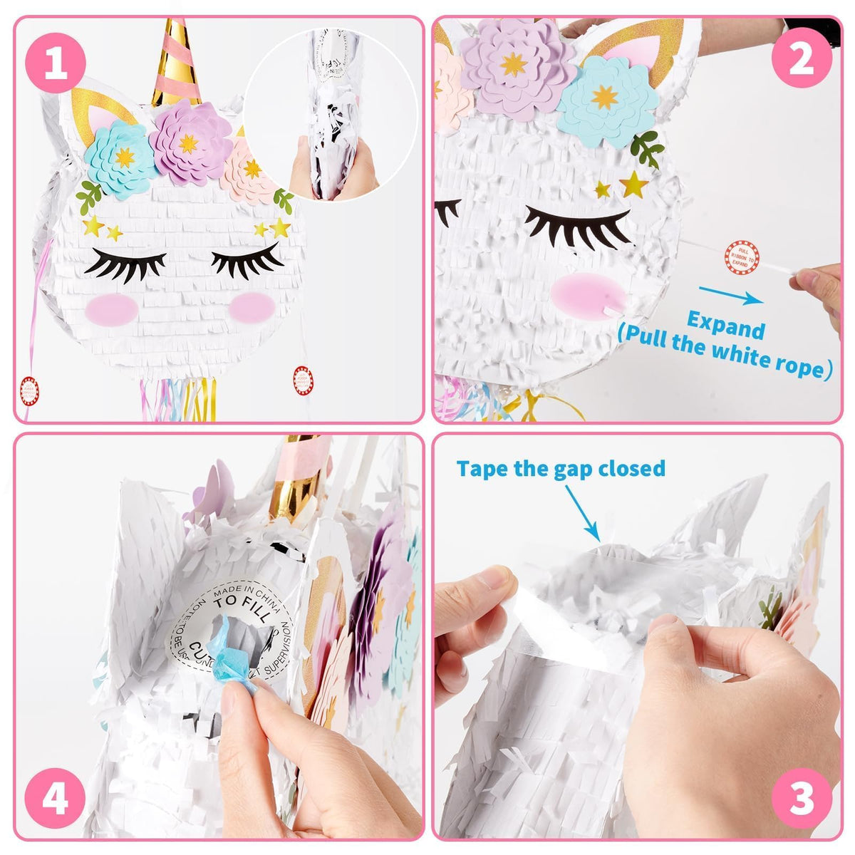 WERNNSAI unicorn pinata easy-fill hole for quick loading of treats