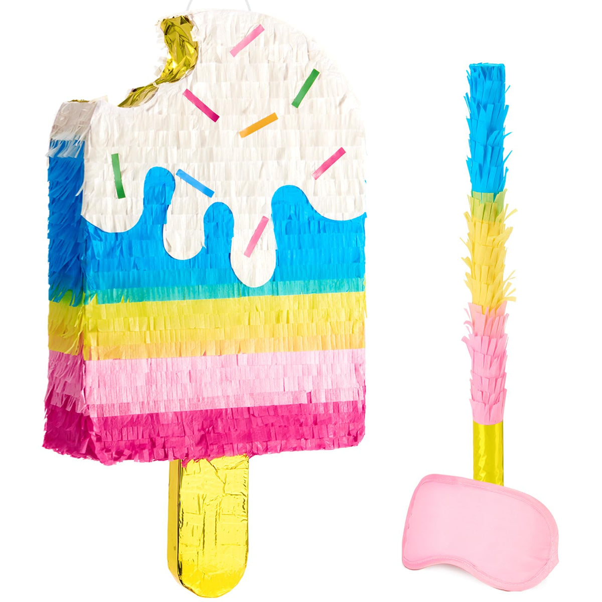 WERNNSAI ice cream pinata decor with rainbow tassels and gold accents for a summer party