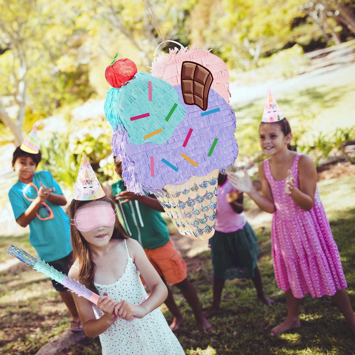 WERNNSAI Ice Cream Piñata includes blindfold and bat for instant fun