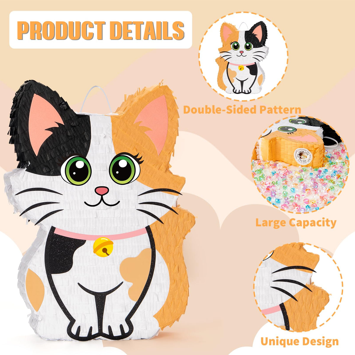 Wernnsai Kitten Piñata filled view showcases treats for a memorable moment.