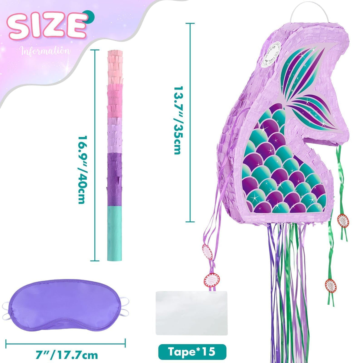 WERNNSAI mermaid pinata folds flat with drawstring for simple storage.