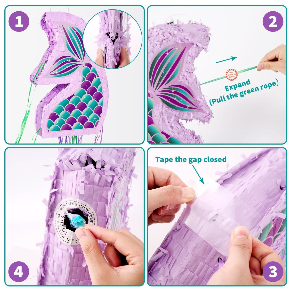 WERNNSAI mermaid pinata with sturdy hanging loop for quick setup.