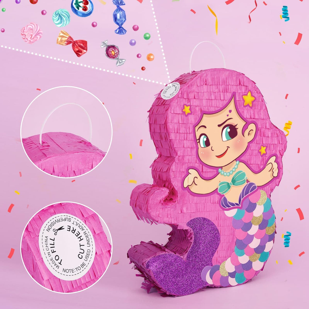 WERNNSAI Mermaid pinata hanging setup for indoor or outdoor use