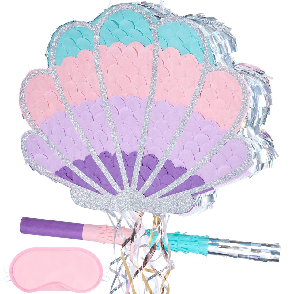WERNNSAI mermaid seashell pinata in pink with pearls for underwater party decor