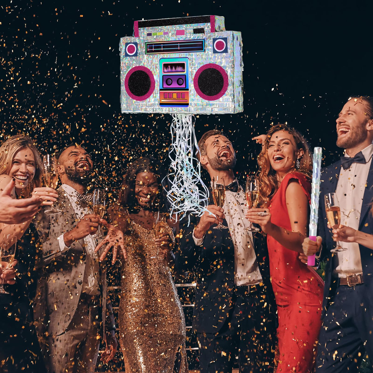 WERNNSAI music player piñata includes blindfold and bat for interactive games.