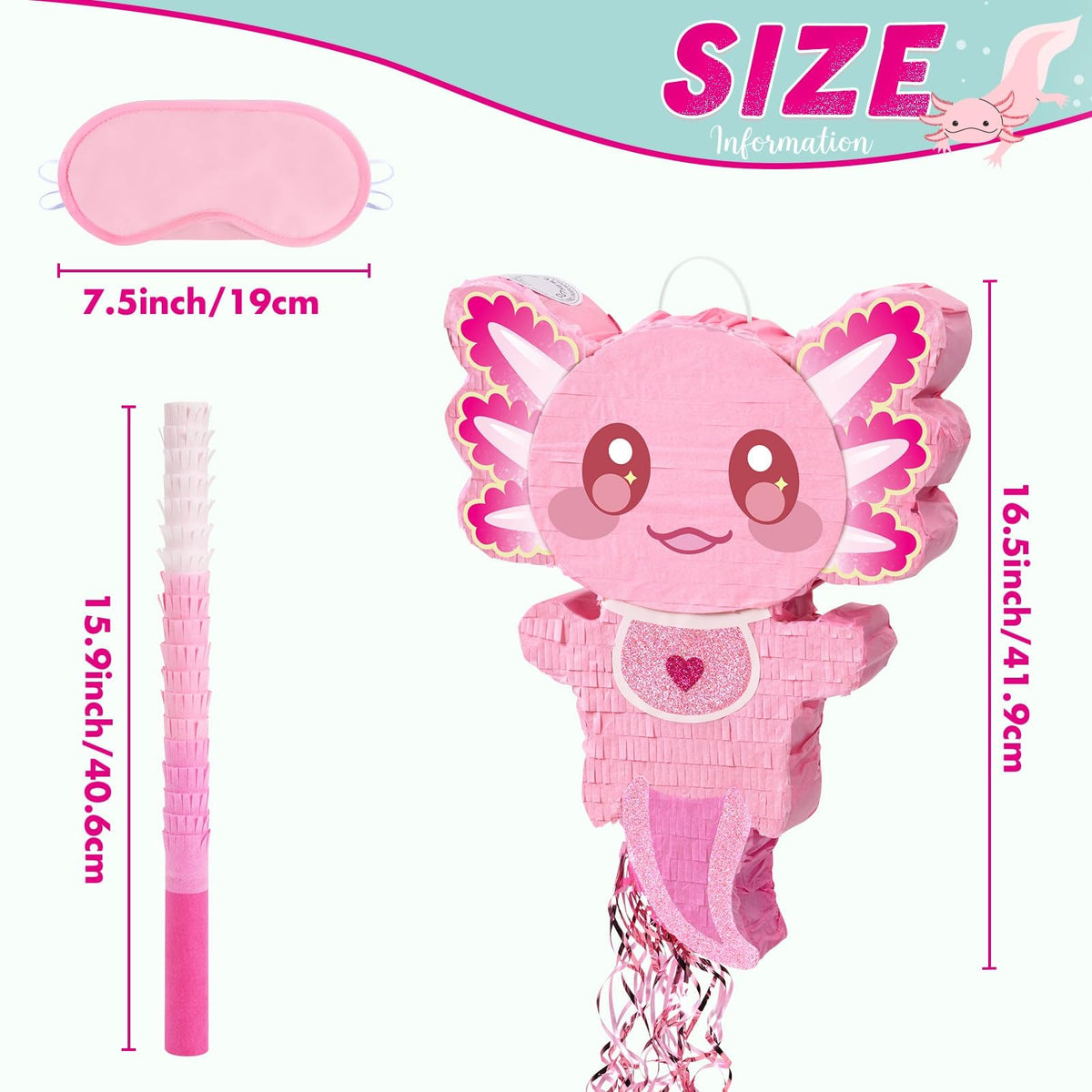 WERNNSAI Pink Axolotl Pinata heart bib detail boosts cute décor and party vibes