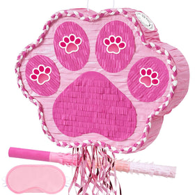 WERNNSAI pink dog paw piñata hanging for festive party decor.